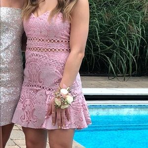 Tobi Pink Lace Strapless Minidress